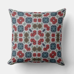 Modern Pattern Red, Blue, Green on Grey  Throw Pillow