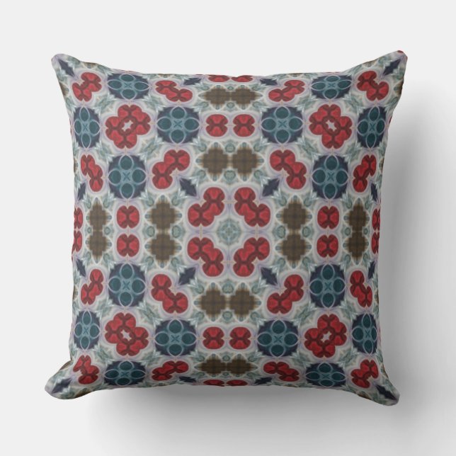 Modern Pattern Red, Blue, Green on Grey  Throw Pillow (Front)