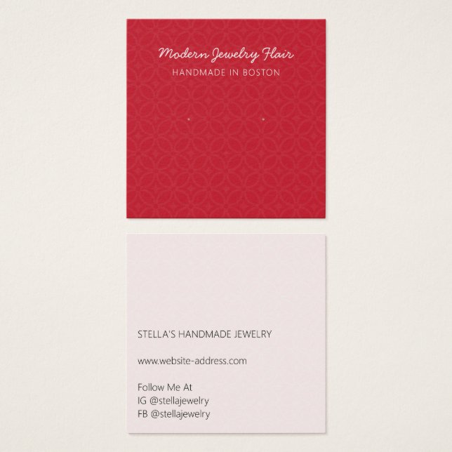 Modern Pattern Red Earring Display Card (Front & Back)