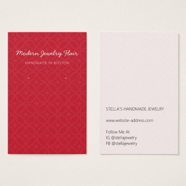 Modern Pattern Red Earring Display Card (Devant & derrière)
