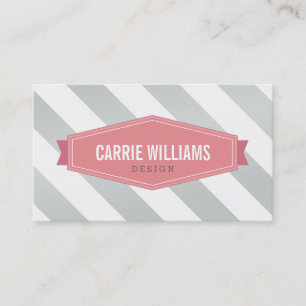 MODERN PATTERN striped coral retro logo grey Business Card