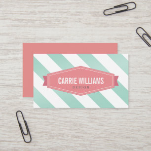 MODERN PATTERN striped coral retro logo mint Business Card
