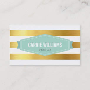 MODERN PATTERN striped mint badge logo gold foil Business Card