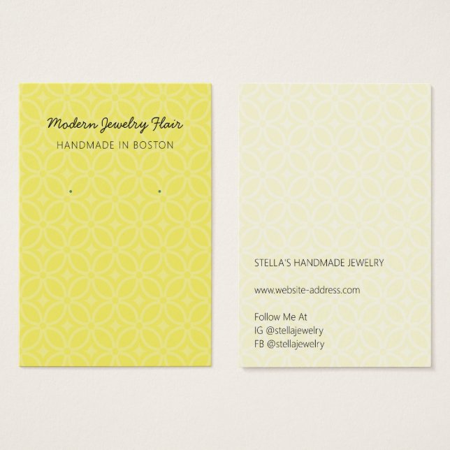 Modern Pattern Vivid Yellow Earring Display Card (Front & Back)