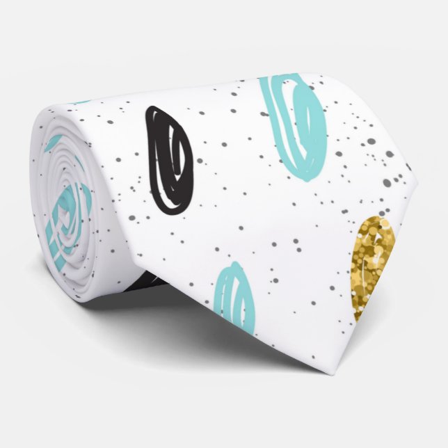 Modern pattern white blue yellow black for him tie (Rolled)