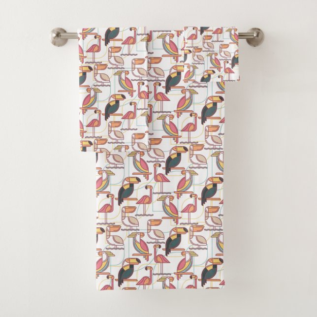 Modern Pattern With Tropical Birds Bath Towel Set (Insitu)