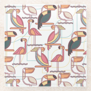 Modern Pattern With Tropical Birds Glass Coaster