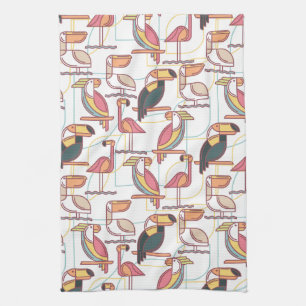 Modern Pattern With Tropical Birds Kitchen Towel