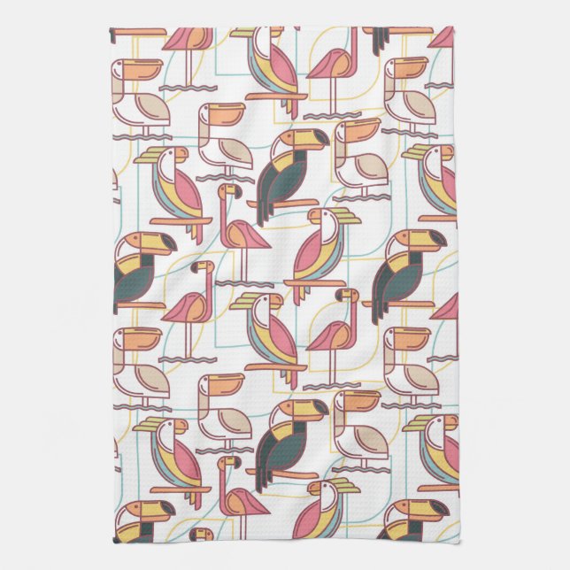 Modern Pattern With Tropical Birds Kitchen Towel (Vertical)