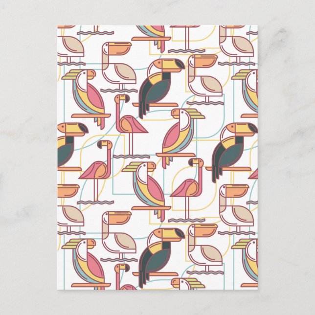 Modern Pattern With Tropical Birds Postcard (Front)
