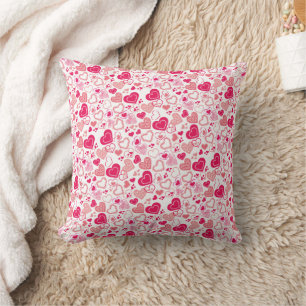 Modern Patterned Pink Love Hearts Throw Pillow