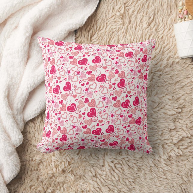 Modern Patterned Pink Love Hearts Throw Pillow (Blanket)