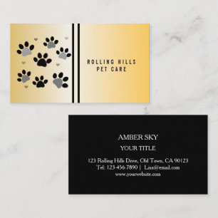 Modern Paw Black and Gold Pet Care Business Card