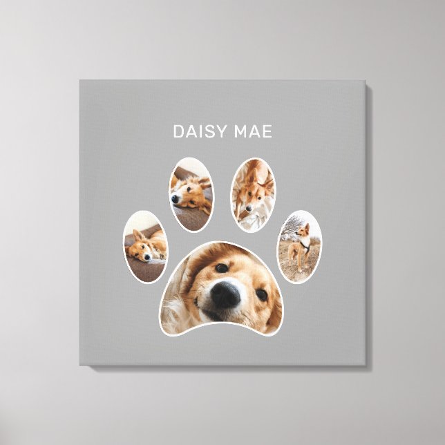 Modern Paw Print Custom Pet Name Photo Collage (Front)