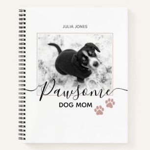 Modern Paw Print Photo Personalized Dog Mom Notebook