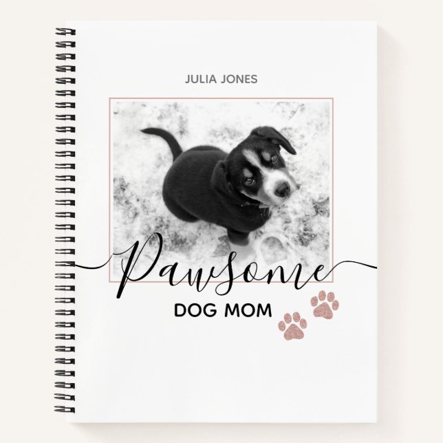 Modern Paw Print Photo Personalized Dog Mom Notebook (Front)