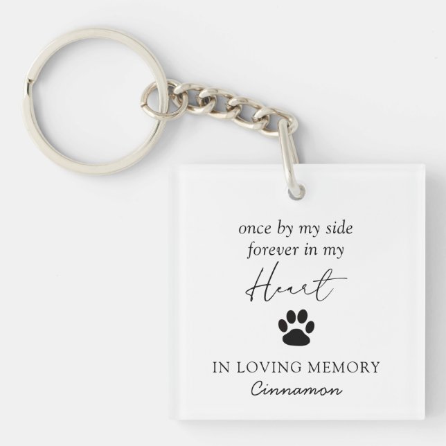 Modern Paw Print Sympathy Photo Pet Memorial Keychain (Front)