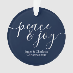 Modern Peace And Joy Christmas Personalized Photo Ornament