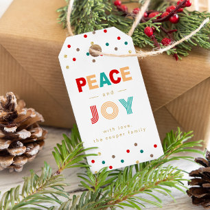 Modern Peace and Joy Colourful Confetti Dots Gift Tags