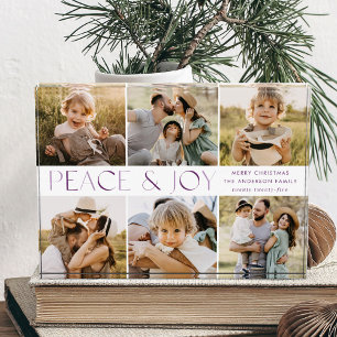 Modern Peace and Joy Purple Christmas 6 Photo Block
