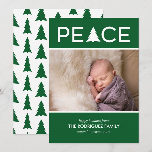 Modern Peace Custom Photo Holiday Tree Green White (Front/Back)