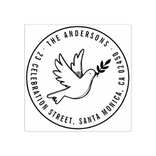 Modern Peace Dove Custom Name Round Return Address Rubber Stamp