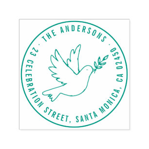 Modern Peace Dove Custom Name Round Return Address Self-inking Stamp
