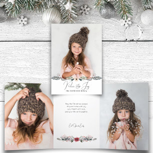 Modern Peace & Joy Christmas Botanical Photo Tri-Fold Card