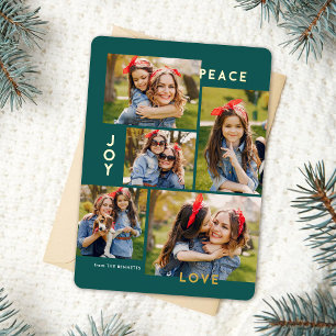 Modern Peace Joy Love Custom Colour Collage  Foil Holiday Card