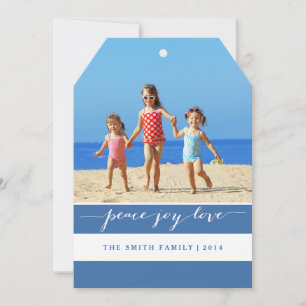 Modern Peace, Joy, Love Holiday Photo Card   Blue