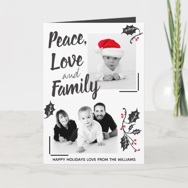 Modern Peace Love and Family Custom Photo Card (Front)