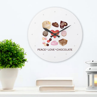 Modern Peace Love Chocolate Candy Heart Large Clock