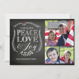Modern Peace Love Joy Chalkboard Holiday Card