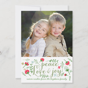 Modern Peace Love & Joy Chic Holidays Custom Photo Holiday Card