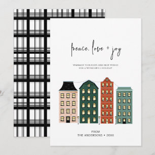 Modern Peace Love & Joy Christmas Town Holiday Card