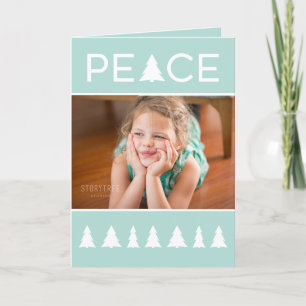 Modern Peace Mint Green White Trees Your Photo Holiday Card
