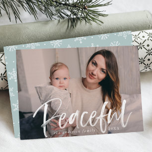 Modern Peaceful Script Ice Blue Photo Holiday Card