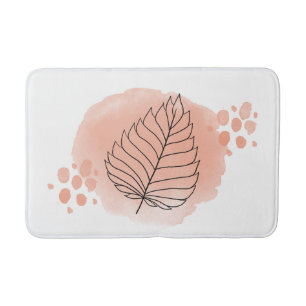 Modern Peach Abstract Watercolor Leaf Bath Mat