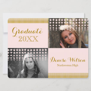 Modern Peach and Gold Graduation Photo Invitation