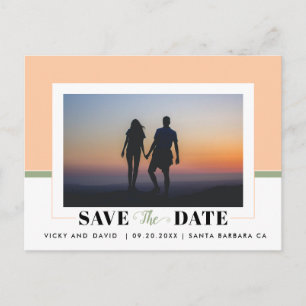 Modern peach and sage green Save the Date photo Postcard