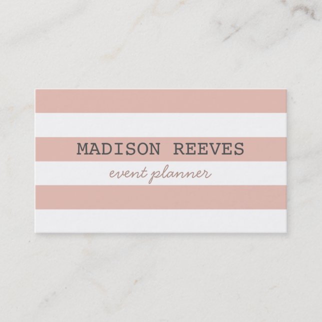 Modern Peach and White Bold Stripes Business Card (Front)