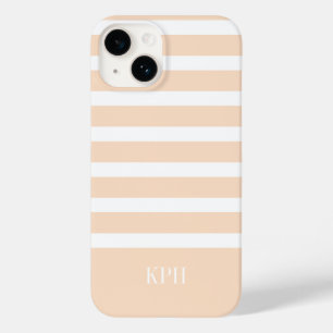 Modern Peach and White Stripe with Monogram Case-Mate iPhone 14 Case
