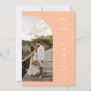 Modern Peach Arch Photo QR Code Save the Date Invitation