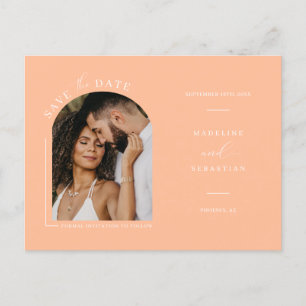 Modern Peach Arch Photo QR Code Save the Date P Postcard
