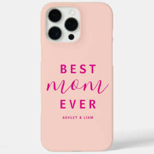 Modern Peach Best Mom Ever Hot Pink Script iPhone 16 Pro Max Case