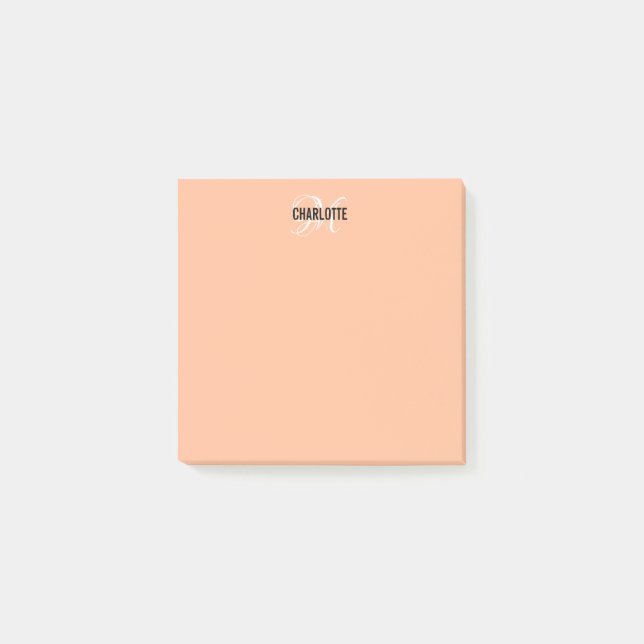 Modern peach buzz monogram name post-it notes (Front)