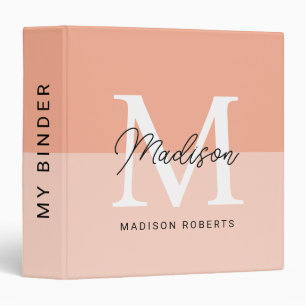 Modern Peach Colour Monogram Name  Binder