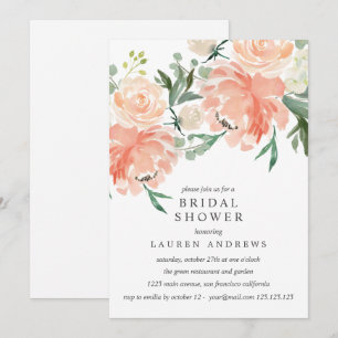 Modern Peach Coral Pink Bouquet Bridal Shower  Inv Invitation