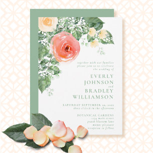  Modern Peach Coral Spring Summer Floral Wedding I Invitation