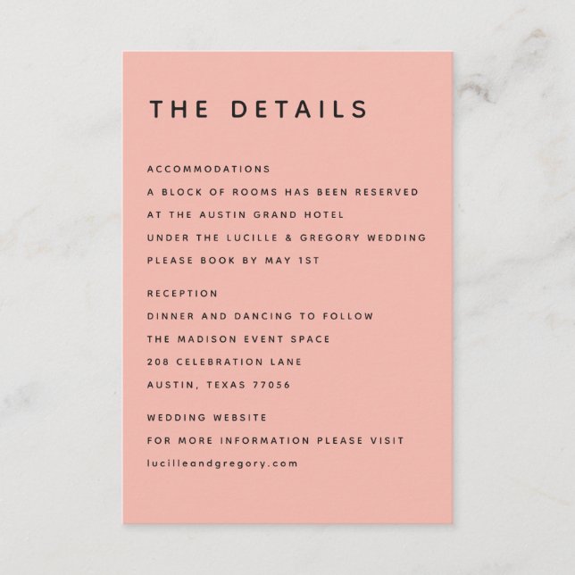 Modern Peach Editorial All Caps Enclosure Card (Front)